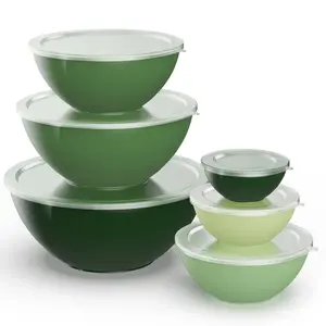 Plastic Mixing Bowls with Lids Set - 12 Piece Colorful Mixing Bowl Set for Kitchen - Nesting Bowls with Lids Set, 6 Prep Bowls and 6 Lids - Microwave and Freezer Safe (Green Ombre)