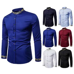 Gold Embroidery Dress Shirts Chemise Homme Camisa Masculina