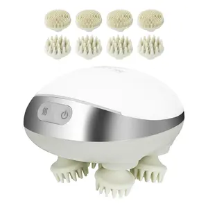 VEVOR Electric Scalp Massager with Heat, Rechargeable Heated Head Massager, IPX7 Waterproof Portable Kneading Scalp Scratcher with 8 Removable Massage Head for Hair Growth, Deep Clean, Stress Relax