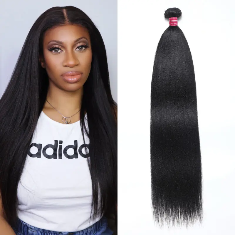 Sunber Yaki Straight Virgin Human Hair One Bundle With 8-26inches Hair Weave Pre Cut Closure
