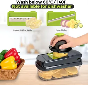 Yusshn Vegetable Chopper 12-in-1 Multifunctional Food Chopper Professional Onion Chopper with 7 Blades Vegetable Cutter with Container for Salad Potato Lattice Blade 2mm Slicing