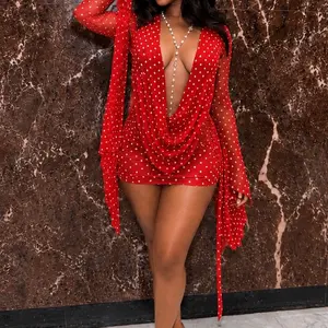 Sexy summer pockdodat red dress mini