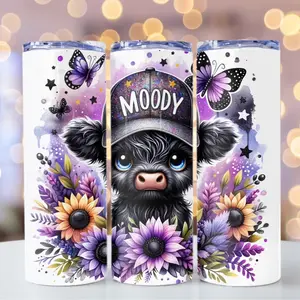 Moody Black Highland Cow 20oz Stainless Steel Tumbler Drinkware Lid Straw