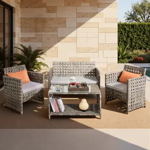 【Mother's Day Gift】Outdoor Patio Furniture Set,PE Wicker Rattan Chairs Garden Conversation Sets with Tempered Glass Table and Soft Cushions for Lawn,Pool or Backyard