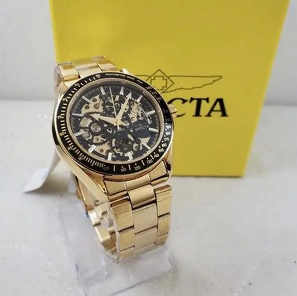 Invicta Objet D Art Men's 43mm Gold Automatic Skeleton Watch 49502
