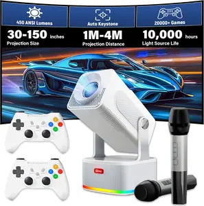 HCS350 PLUS Portable Video Projector with WiFi & Bluetooth - 1080P & 450 Ansi, Gaming, KTV & Cinema 3 Modes in 1, with 20000+ Games, Rechargeable Mic & Bluetooth Voice Remote & Gaming Controller