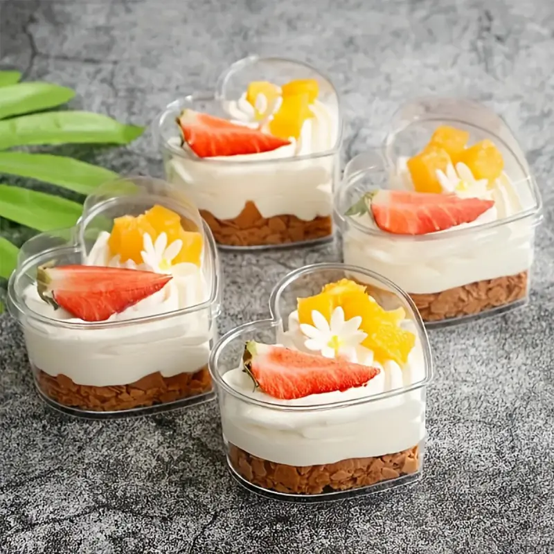 20/50pc heart-shaped mini dessert cup with lid, 5-ounce transparent plastic mousse dessert yogurt cup, reusable, suitable for weddings, Valentine's Day, Christmas parties, restaurant baking and other occasions, Plastic Clear Cups