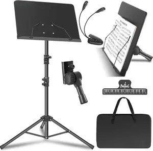 Music Stand for Sheet Music 5 in-1 Dual-Use Desktop Book Stand, Music Stand Light, Carrying Bag, Sheet Music Clip
