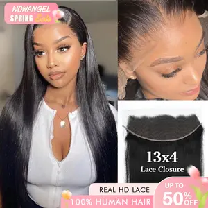 WOWANGEL 13x4 Real HD Lace Frontal Only Human Hair Pre Plucked Hairline Body Wave and Straight Textures for woman Spring Sale