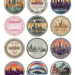 Chicago 12 Pack of 2 Inch Stickers Featuring Windy City Designs and Iconic Landmarks