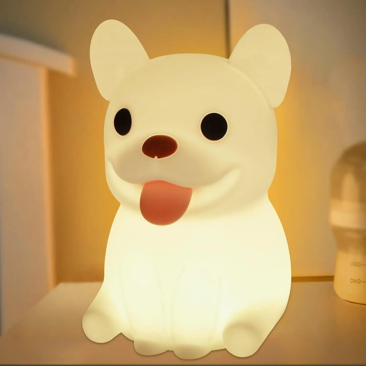 Funny Bulldog Silicone LED Night Light - Touch Sensor, Dimmable, USB Cordless Rechargeable, Timer On/Off, Indoor Use - Desktop LED Light Fixture, Toddler Kids Room Decor, Birthday Christmas Gift