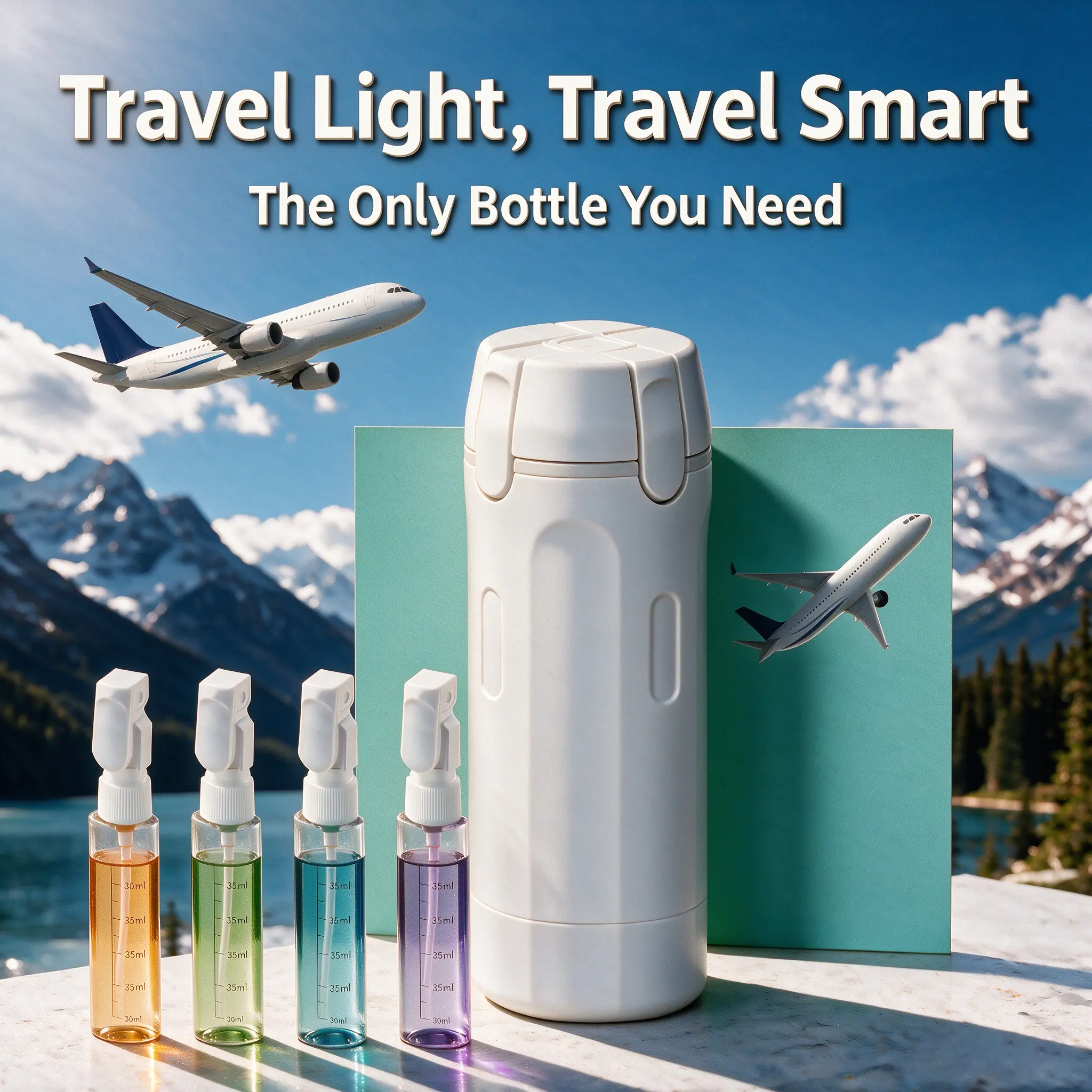 4-in-1 Plastic Rectangle Mini Cosmetic Storage Dispenser Bottle 30ML 4-Pack Compact Plastic Container Wholesale Easy Press Smooth Flow bottle Design for Easy Carrying