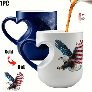 Eagle Mug, 1pc Magic Ceramic Mug -Eagle, Independence Day Color Changing Mug/Holiday Party , American Independence Day Gift Cup Drinkware