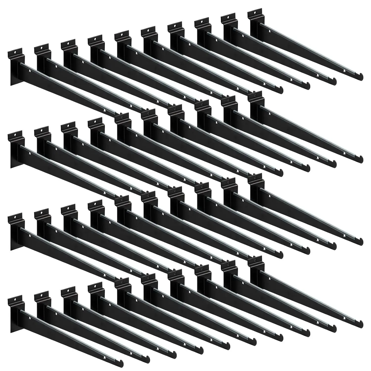 36pcs 12 Inch Slatwall Shelf, Heavy Duty Slat Wall Shelf Brackets with Lip Floating Slatwall Accessories for Garage Slat Panels Shelving Display (Black)