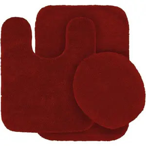 3 count Solid Red Bathroom Rug Set Bath Mats Bath Set Super Soft Anti Slip Soft Mats
