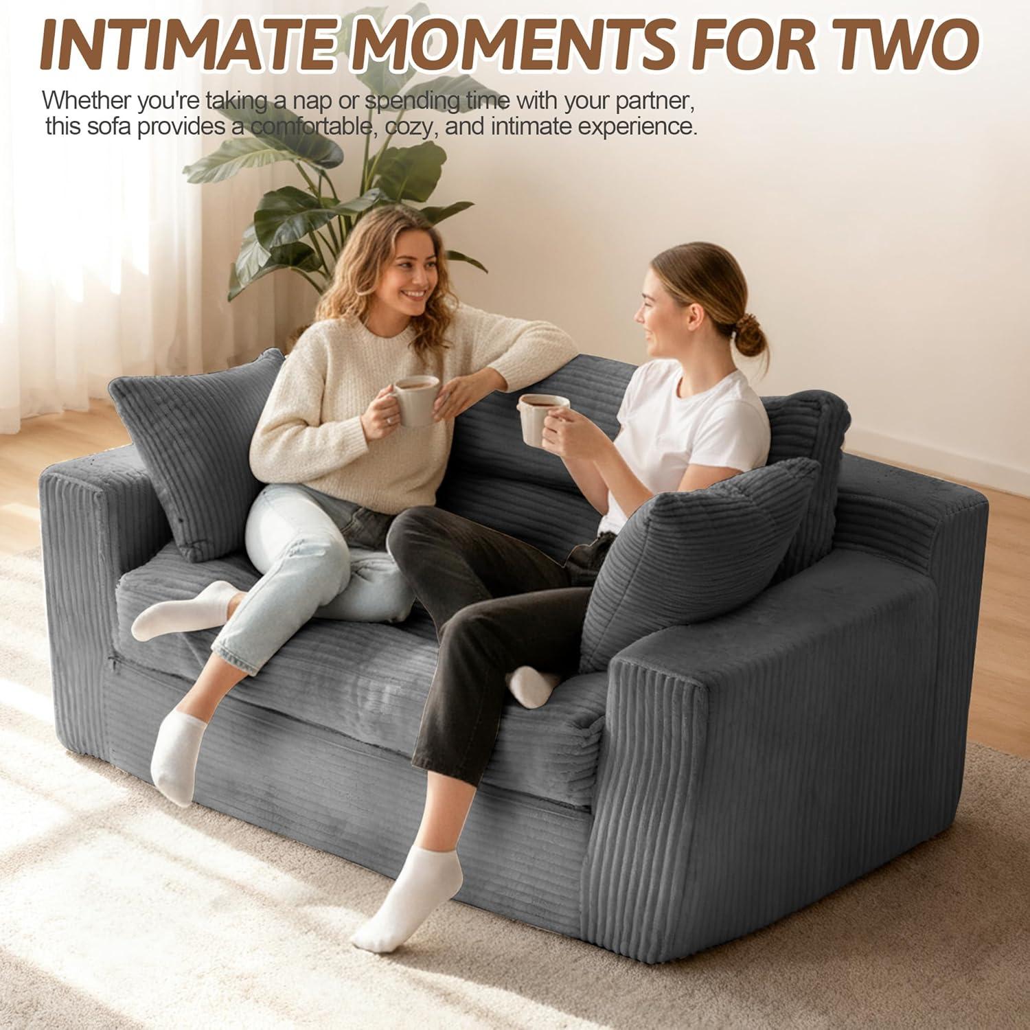 Winzoo Convertible Sofa Bed, Pull Out Boneless Couch Loveseat Floor Sofa Bed with Pillows, 2-Seater Folding Sofa Loveseat Boneless Couch for Living Room, Bedroom, Apartment, Office(Grey)