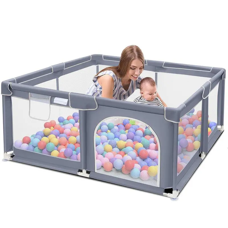 Large Enclosure Toddler Safe Playpen, Portable Fabric Floor Activity Center with Breathable Mesh, Sturdy for Indoor-Outdoor Use, Large Enclosure Playpens, Playpens
