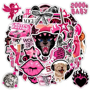 50 Sheets Trendy Y2K Black Pink Edgy Customizable Sticker Packs - INS Aesthetic Waterproof Labels for Personalized Skateboard Helmet & Suitcase Embellishment