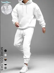 Men's Solid Long Sleeve Hoodie & Sweatpants Set, Casual Hooded Sweatshirt & Jogger Pants, Men Outfits for Spring & Fall, Streetwear Tracksuit Set, Men's Tracksuit Set 2 Piece Set