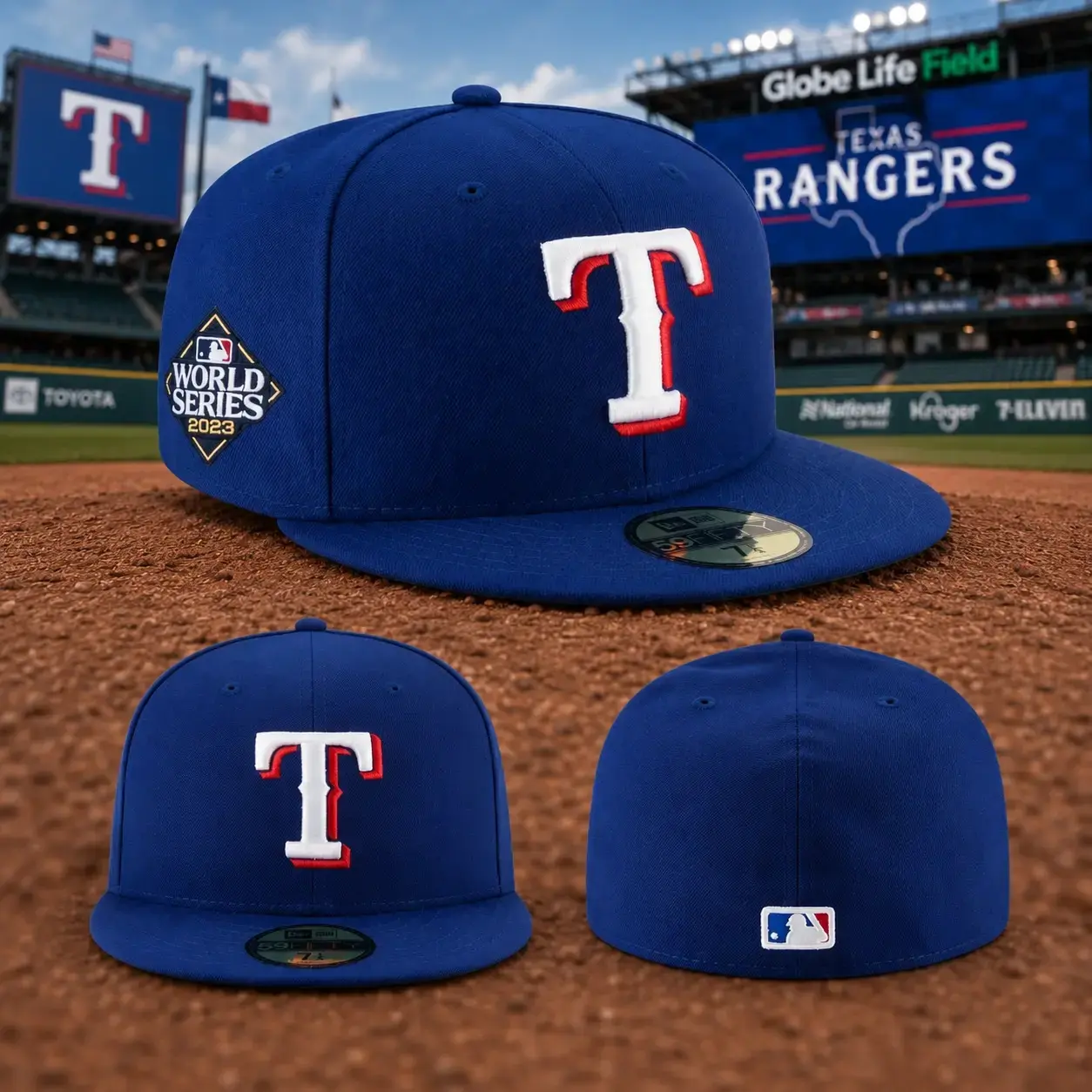 New Era Texas Rangers Royal 59FIFTY Fitted Baseball Cap – 2023 World Series Patch