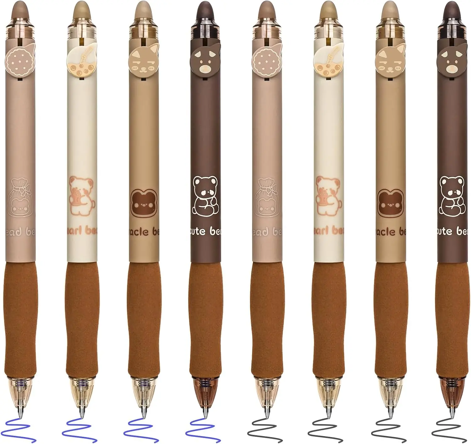8 count Cute Retractable Erasable Gel Pens, Blue and Black Ink Pen with Eraser Clear, Smooth Writing Comfortable to Use for Note Taking Marking Planner Crossword Puzzles (Coffee)