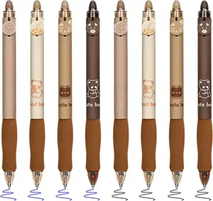 8 count Cute Retractable Erasable Gel Pens, Blue and Black Ink Pen with Eraser Clear, Smooth Writing Comfortable to Use for Note Taking Marking Planner Crossword Puzzles (Coffee)