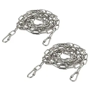 5/32" Stainless Steel Link Chain, 304 Stainless Steel Link Heavy Duty Coil Chain with Carabiner, 2PCs Hanging Safety Chains for Swing Plants Anti-Theft Pet Dog Anchor Fence Towing Chain Link
