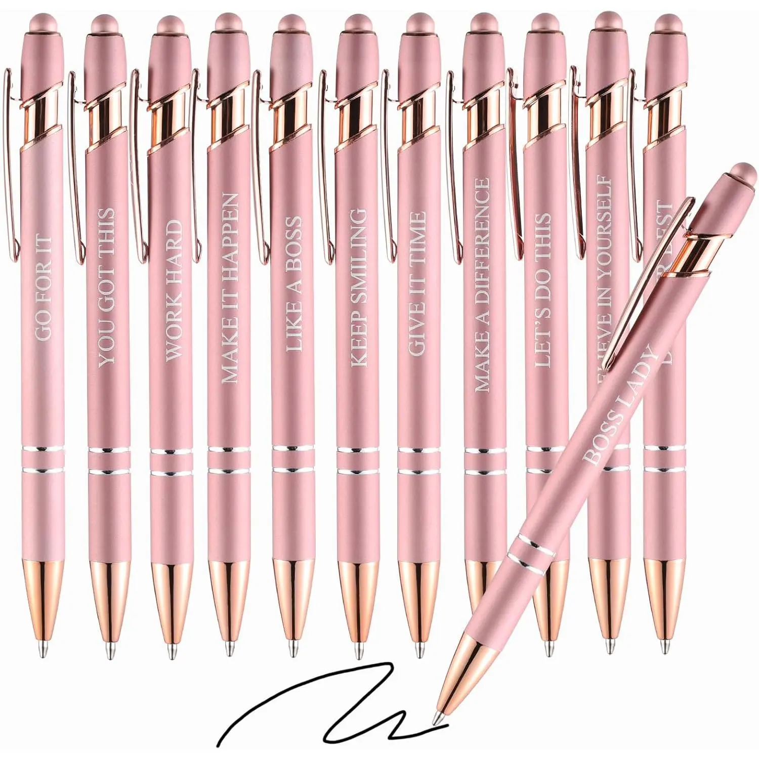 12 count Ballpoint Pens,Fine Point Smooth Writing Pens,Kawaii Pens For Writing Journaling Taking Notes School Office . (Rose  12 count)