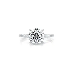 Hidden Halo U Pave Set IGI Certified Round Diamond Engagement Ring for Women - 14k White Gold, 2.51 Ctw.