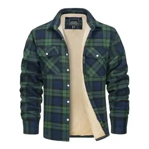 Men'S Plaid Flannel Shirt Jacket, Casual Lapel Collar, Long Sleeve, Button Closure, Medium Stretch Fabric, Regular Fit, with Fleece Lining, Sherpa Lined, Multi-Pocket, for Hiking, Camping, Outdoor Activities, Winter Coats for Adults Over 15 Years Old, Th