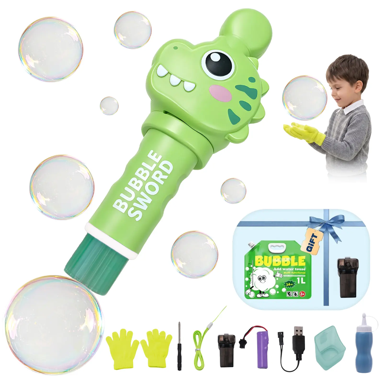 Frog Shaped Bouncy Mist Bubble Machine for Kids, Interactive Bubble Fog Sword Toy with Lights & Music, Extra 1 Pack Bubble Solution, Outdoor STEM Birthday Gift,Summer toys