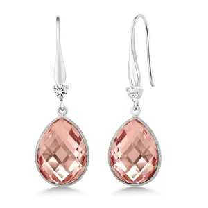 Gem Stone King 14.00 Cttw Nano Morganite Wire Drop Dangle Earrings For Women In 925 Sterling Silver | Earrings Length 42X12MM | Gemstone Birthstone | Pear Shape 16X12MM