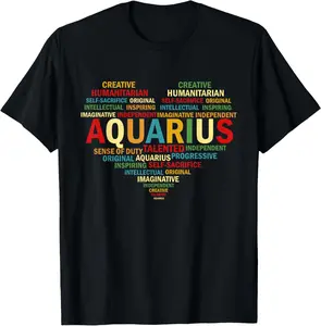 100% Cotton Aquarius Heart Birthday Astrology Zodiac Sign T-Shirt