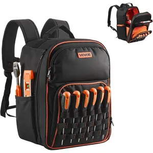 VEVOR Heavy-Duty Tool Backpack, 49-Pocket Tool Storage Organizer Work Bag with Laptop Compartment, Reinforced Fabric Base for Electricians