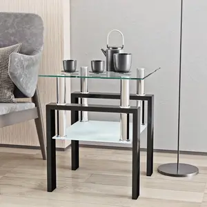 1-Piece Modern Tempered Glass End Table - Square Coffee Table for Living Room
