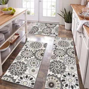 Findosom 3pcs Boho Kitchen Rug Set, Farmhouse Kitchen Runner Rugs and Mat, Washable Non Slip Kitchen Mats Vintage Kitchen Floor Mat Carpet for Hallway Laundry Room Sink 20"x32"+20"x47"+20"x59",Beige