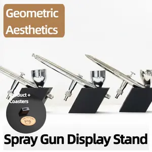 2PCS Geometric Industrial-Style Model Airbrush Stands, Desktop Artistic Spray Gun Display Base, Stable & Non-Slip Spray Painting Tool Holder, Model Hobby Painting Accessories