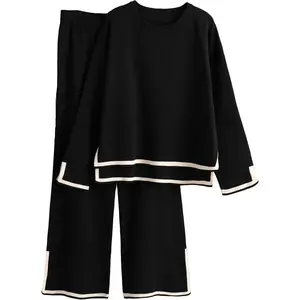Women's 2 Piece Outfits Long Sleeve Knit Sweater Top Wide Leg Pants Lounge Sets Tracksuits