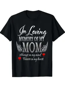 Memorial Gift for Someone Missing Their Mother - Comforting 'Always on My Mind' Tee with Guardian Angel Wings,Personalized short-sleeved T-shirt.
