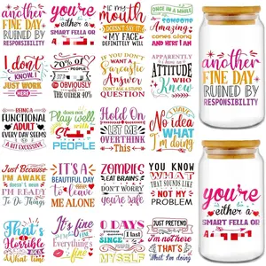 Funny UV DTF Cup Wrap - 20 Sheets Sarcastic UV DTF Wraps for 16 oz Humorous UVDTF  for Tumblers  Rub on Transfer Stickers for Glass,  DIY Crafts