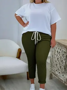 fashionable plus-size women's casual Fitted Woven long pants, Bottoms