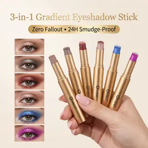 Tricolor Gradient Eyeshadow Stick, Quick 3-Second Application Beginner-Friendly Eye Makeup, Highly Pigmented Creamy Shimmer Eyeshadow Pen, Sweatproof & No Crease Formula for Daily Long-Lasting Look