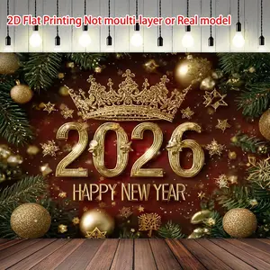 Happy New Year 2026 Golden Balloon Background Banners - Birthday Table Decors Background, Party Supplies, Baby Shower Banner, Photo Booth Props, Indoor & Outdoor Decoration