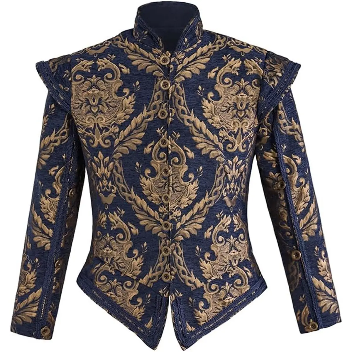 Men‘s Tudor Elizabethan Noble King Jacket Brocade Doublet with Removable Sleeves for Renaissance Pirate Colonial Cosplay