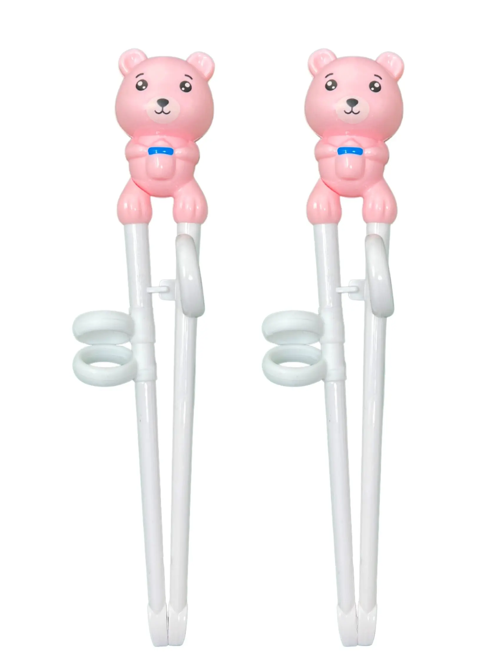 Pack of Bear Shaped Reusable Training Chopsticks for Beginners, Chopstick Learning Helper Utensils with Thumb Ring and Nonslip Silicone Rings - Pink, Kids, Set, Cutlery