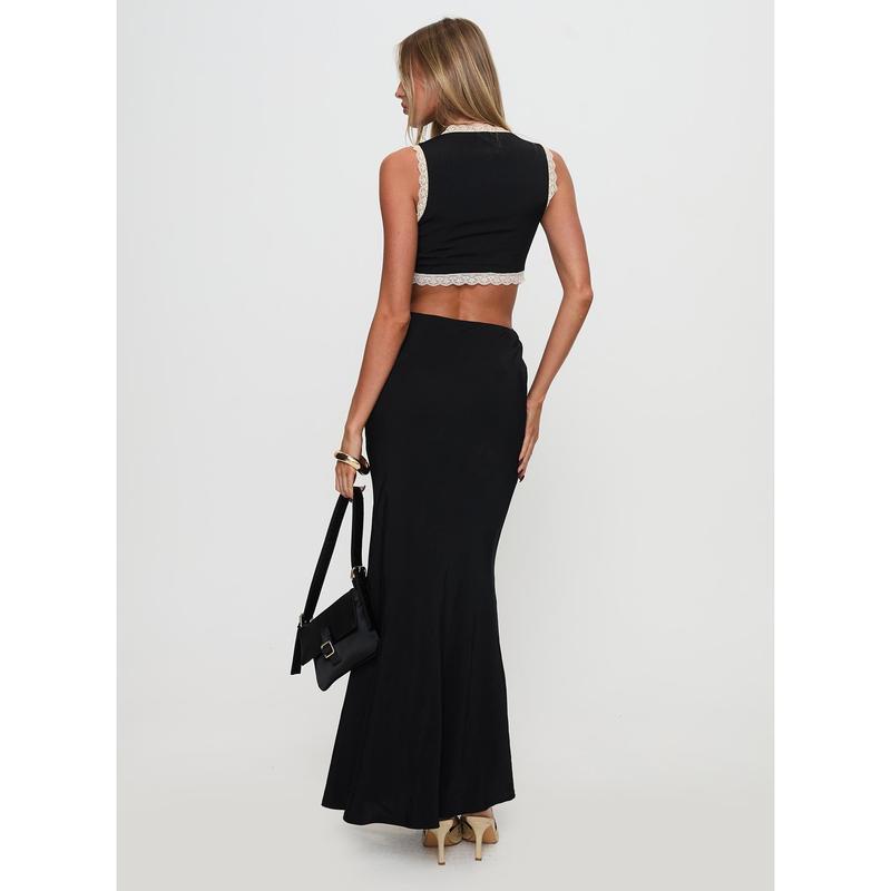 Keila Lace Trim Maxi Dress Black / Cream