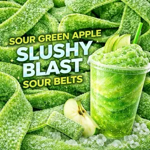 Green Apple Slushie Swedish Sour Candy Belts 4oz - RAFFA -Thick Chewy Sour Sugar Coated Exotic Gummies for Candy Lovers - Sweet, Snack