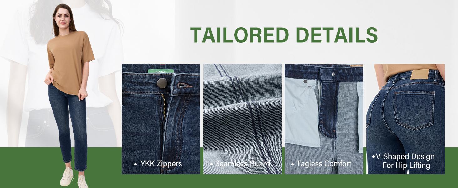 Women's Minimalist High Waist Denim Stretch Straight Leg Jeans, Trendy Multi-Pocket Denim Trousers for Women, Classic Women's Pants, Street Womenswear, Cute Jeans