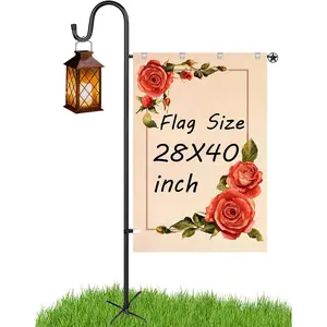 Large Garden Flag Holder Stand Pole for 28 x 40 Flags with Shepherds Hooks for Outdoor - Upgraded Sturdy 60 Inches Yard Flag  Stake  for Outdoor Decor(without Solar Lights & Flag)