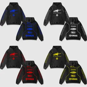 Retro Collections Yamaha x Alpinestars Racing Washed Hoodie Motor World Champion Enthusiast Apparel Streetwear Helmet Racing Team Super Motorsports Clothing Riders Motocross Off-Road Dirt Bike Fan Gear Cotton For Motor Fan